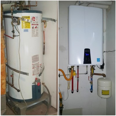 before and after tankless water heater